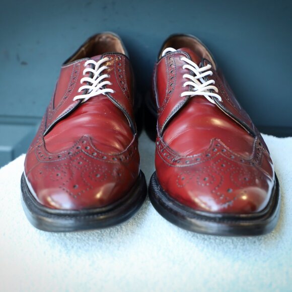 Allen Edmonds 9-D No-Model Mens Burgundy Wingtip Derby Dress Shoes - Picture 3 of 14